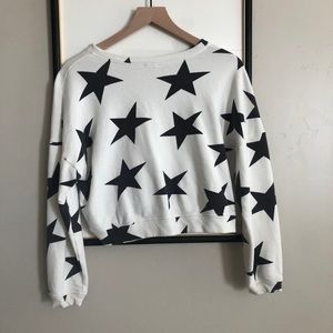 Star Patterned Cropped Sweatshirt Crew